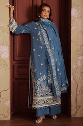 MAHNUR - 3PC DHANAK EMBROIDERED SHIRT WITH DHANAK EMBROIDERED SHAWL AND TROUSER - HZU2491